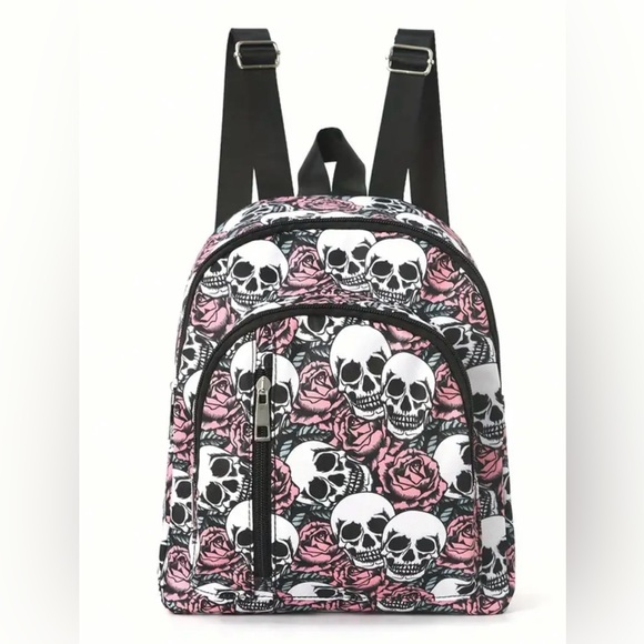 *NEW* Fashionable Skull & Rose Print Three Zipper
Skelton Pattern Mini Backpack - Picture 1 of 11